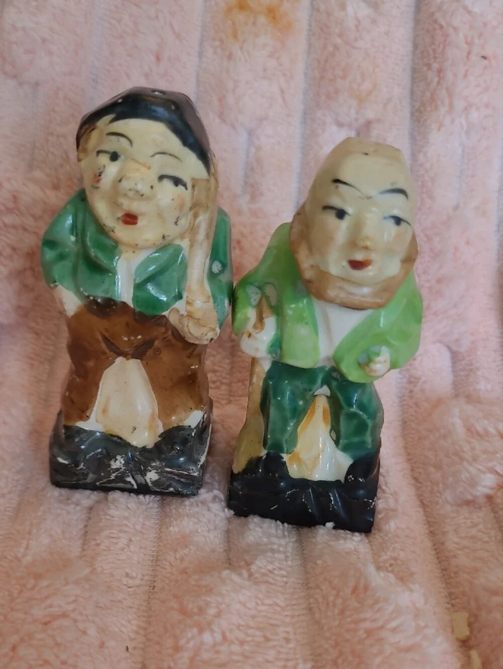 Vintage Old Men Hikers Miners Ceramic Salt and Pepper Shakers By Cubist.